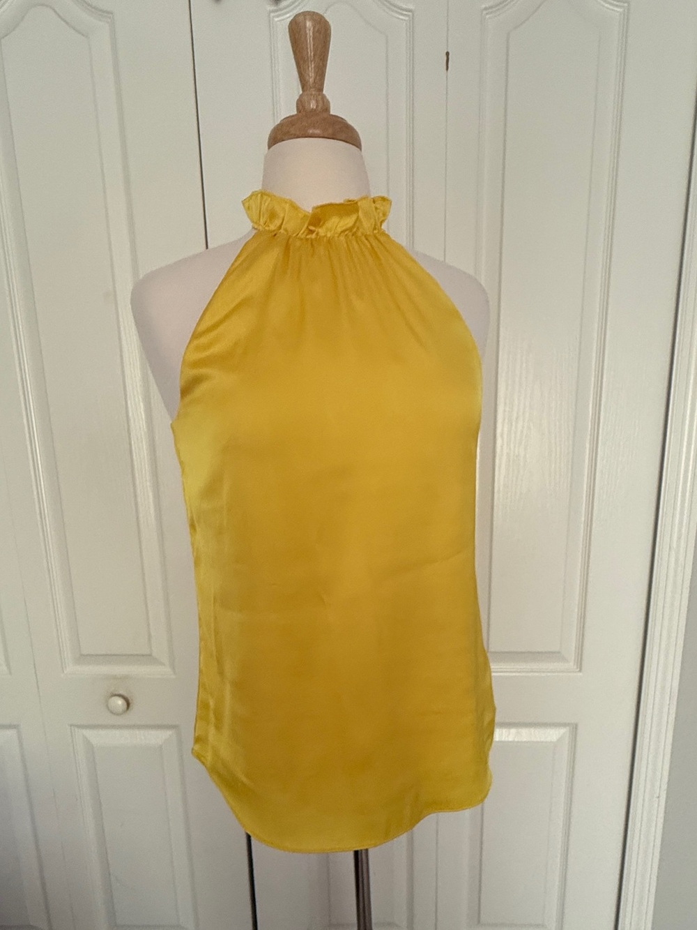 White House Black Market Yellow Ruffle Neck Halter Blouse | Size 4